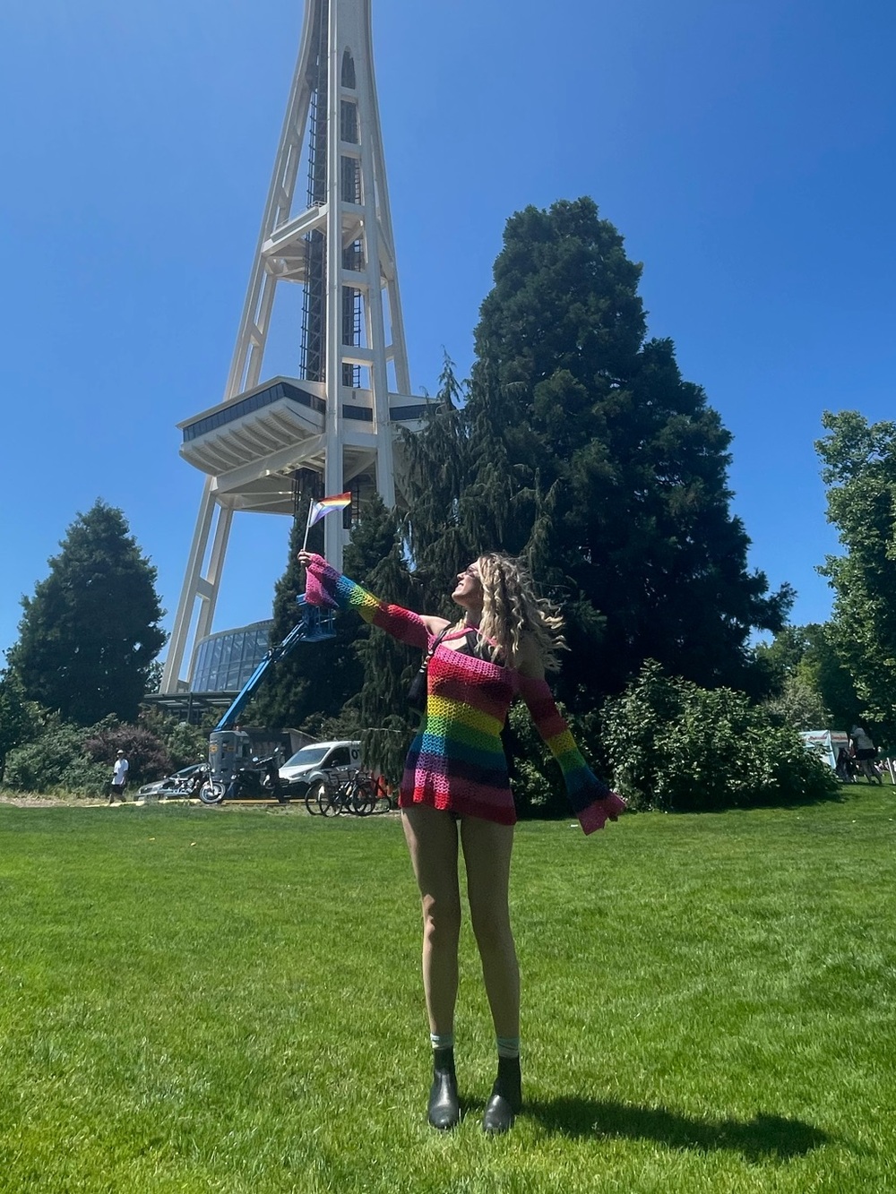 Bright Rainbow Crochet Mini Dress - Picture 3 of 3